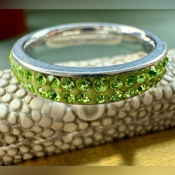 Green Crystal Stainless Steel Eternity Band – Size 7.5  Sparkle Ring - Picture 5 of 17